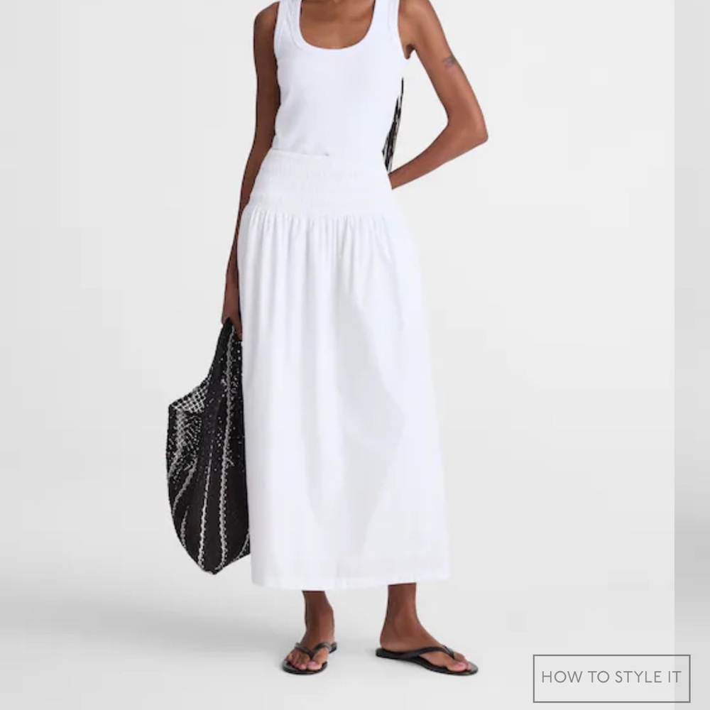 Madewell White Smocked-Waist Poplin Midi Skirt - Women NWT Small